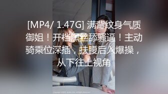 [MP4/ 1.47G] 满背纹身气质御姐！开档黑丝舔骚逼！主动骑乘位深插，扶腰后入爆操，从下往上视角