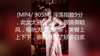 [MP4/ 905M] 淫荡指数9分，此女太骚了，带上眼镜御姐风，吸吮大屌很陶醉，美臀上上下下，很敏感流了好多白浆